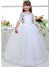 Off Shoulder White Lace Tulle Simple Flower Girl Dress